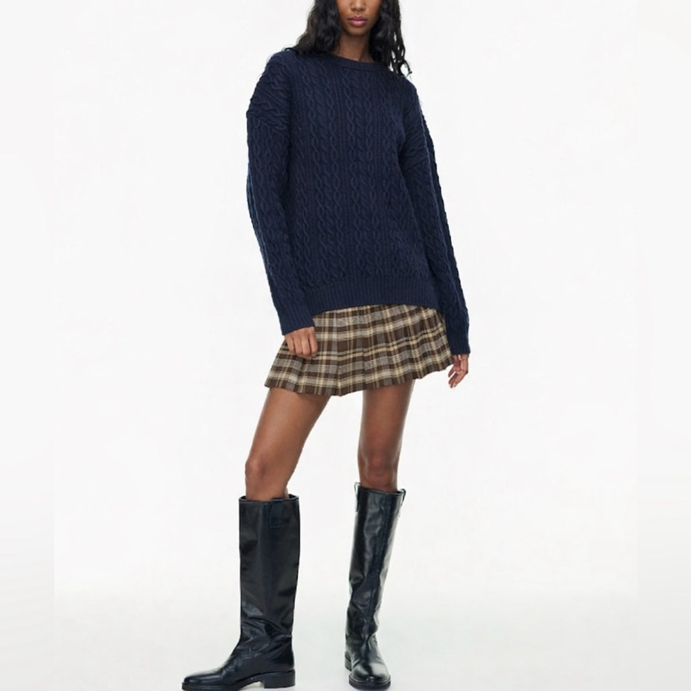 aritzia navy Blue wool blend Cable Knit Sweater